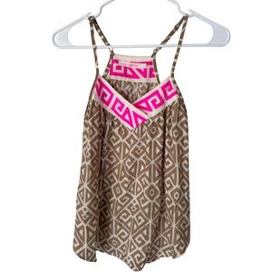 Alice + Trixie Silk Geometric Print Camisole Tank Top Neon Pink Tan Womens XS